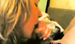 White girl is staying on the knees and sucking a black dick