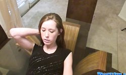 Brooke Skye is lying on the table and playing with her wet hole