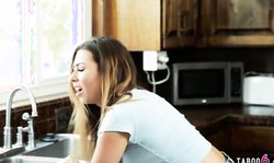 Busty teen with a walker gets help