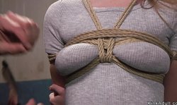 Threesome whipping and fucking of brunette