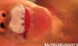 Impressive babe is getting a juicy load of sperm in her mouth