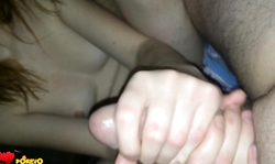 Redhead babe gives a handjob for her horny as fuck bf