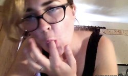 blonde stepmom rides a dildo in their bedroom