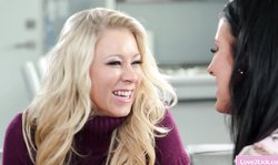 Two hot milfs scissoring on the couch