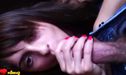 Young Russian girl is blowing a huge hairy cock of hr bf