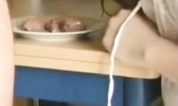 Real eat cum in food, blonde in  amateur