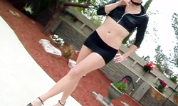 Outdoor posing session starring a slender smoking babe