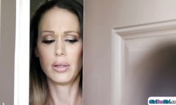 Brunette teen seduces a lone busty milf