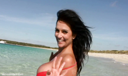 Ideal-looking lady Denise Milani looks gorgeous in her red bikinis