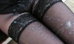 sperm on her nylon legs
