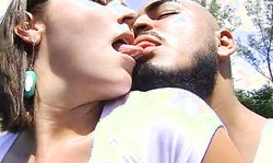 Big-boobed Charlie James gives a good blowjob for a new friend