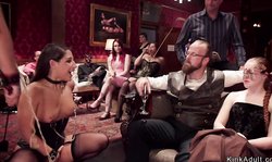 Brunette and Asian anal fuck in party