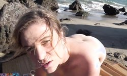 Peeping voyeur fucks blond MILF on the beach