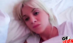 Watch hot young blonde sleeping beauty plays with her shaved cunt