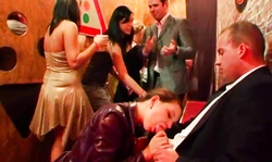 Black-haired drunk slut is sucking a dick with a true passion