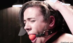 Shaved twat slut caned in bondage