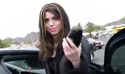 Elegant brunette is buying some stuff she can suck