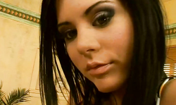 Black-haired glamorous chick sucks a hard tanned dick