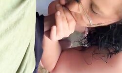 Sucking my hose out-of-doors hiding from family