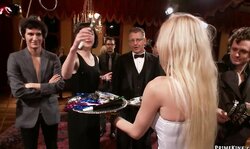 Busty blonde slave bent public fucked