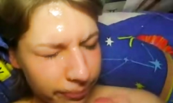 Sexy young girlfriend is getting a messy facial load