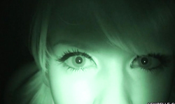 Pigtailed blonde Lexi Belle is blowing a blue dildo