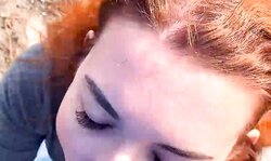 Shocking out-of-doors oral job near sea