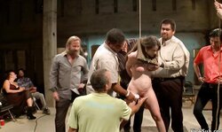 Slave fucked in strappado in public