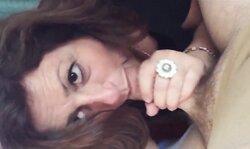 Mature dame giving a flimsy deepthroat fellatio to her  and get a soft facial