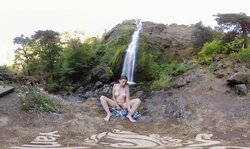 Watch lassie brown-haired Calliope masturbating at the waterfall