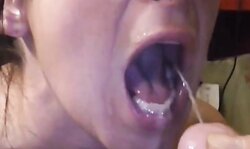 the guy drains the sperm into his girl's mouth