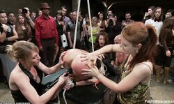 Busty babe dp ffm fucked in public