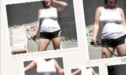 Busty Annabelle Flowers demonstrates her pussy outdoors