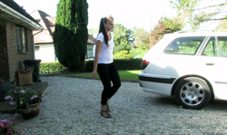 Adorable brunette in tight pants is masturbating her hairy muff