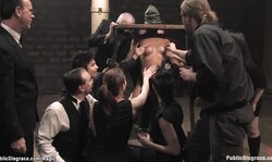 Bound French slave fucked in public