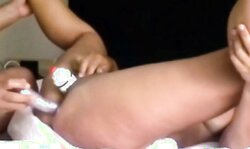 Plastic bottle in mature pussy and dildo in anal