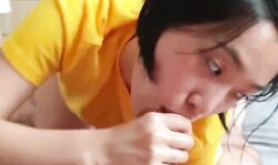 Cute Asian Girlfriend Sucks Cock For cum