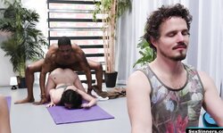 Black yoga teacher fucks petite student