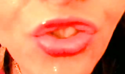 This slut with red lips deserves big facial load of cum