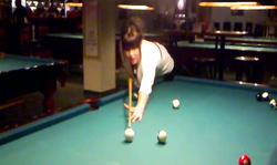 After playing billiards brunette amateur slut sucking dick in the toilet