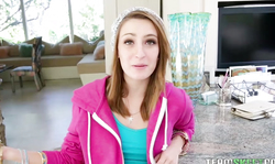 Smiling coed Maci Winslett shows off her sexy tits