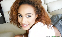 Exotic kinky cutie Nami Dahlia is smiling and slowly undressing