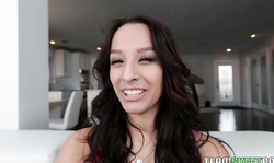 Dick-loving brunette Nicki Ortega shows off her slender shape