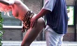 Sweet long-legged beauty fucked in public place in the doggy style pose