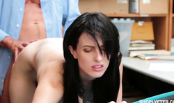 Big-tit brunette hardly fucked from behind in the office by Shoplyfter