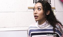 Deep throating Latina thief gets fucked