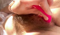 Hairy Russian ex playing with our lovense toy