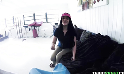 Seduced young bitch Kimber Woods is sucking for money