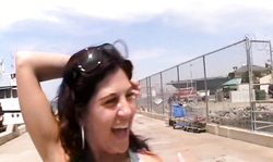 Public tits flash of a lustful amateur brunette with cute face