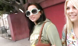 Two amateur chicks are flashing their asses on the street